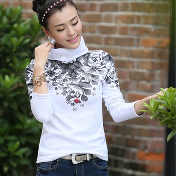 2016新款秋冬女士T恤韩版文艺气质修身高领加绒保暖长袖套头卫衣