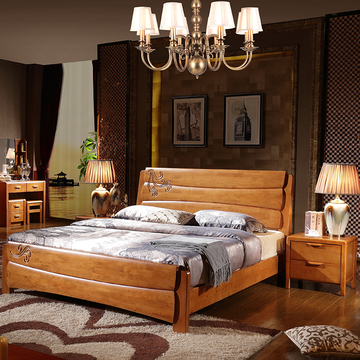 实木床 全实木双人床 1.5米1.8米高档橡木床 现代中式高箱储物床