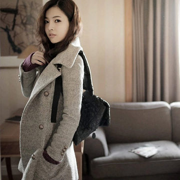 2015冬装新款韩版大码女装羊毛呢外套中长款加厚修身显瘦呢子大衣