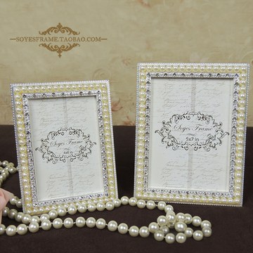 高档欧式镶钻珍珠金属相框 婚纱照相架床头客厅摆件 结婚生日礼品