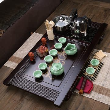 2015新款手绘青花瓷送礼茶具四合一套装电磁炉实木茶盘竹制茶台