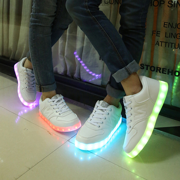 新款N字鞋7色彩光LED发光鞋夜光鞋USB充电荧光男女士情侣街舞白色