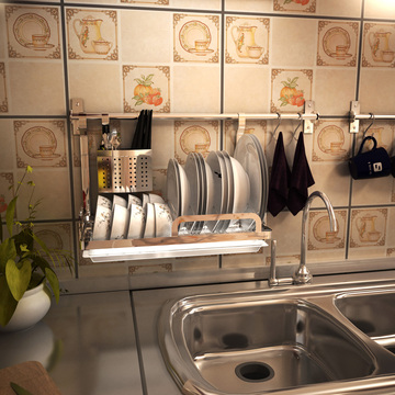 德国可折叠304不锈钢厨房置物架壁挂收纳碗架沥水架碗碟架沥水篮