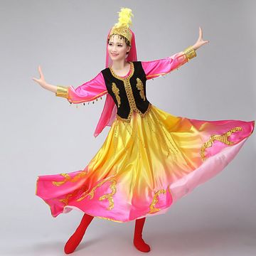 新疆维族演出服成人女印度舞蹈服装广场舞长款西域少数民族大摆裙
