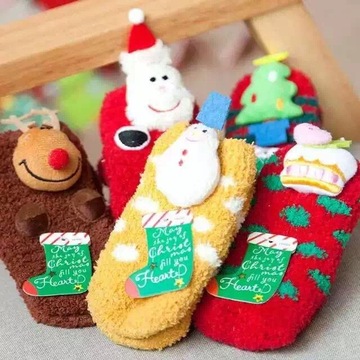 3双包邮2015圣诞节特供风靡日韩宝宝地板袜亲子圣诞袜