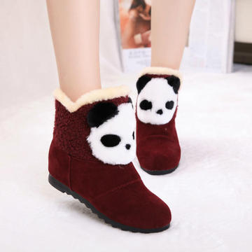 2015冬季新款女靴子熊猫头卡通短靴内增高棉鞋女雪地靴保暖毛毛靴
