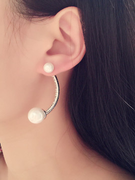 时尚明星同款韩国耳环珍珠镶钻银色气质两用耳钉耳坠女阿吉豆饰品