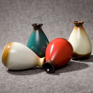 现代中式古风陶瓶陶瓷彩釉小花瓶陶艺花瓶家居软装饰品摆件包邮