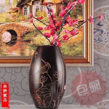 木质中式落地花瓶 简约客厅电视柜家居装饰品 插花干花工艺品摆件