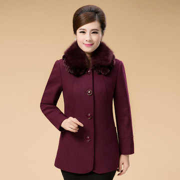 2015年秋冬新款中老年毛呢外套 毛领大衣羊绒外套时尚韩版外套