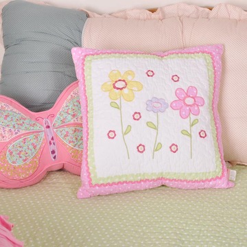 韩国纯棉绗缝靠枕含芯可爱花朵沙发新款抱枕儿童抱枕套靠垫靠背