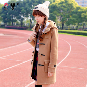 星琴少女冬装2015新款韩版初中高中学生中长款呢子大衣毛呢外套女