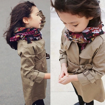 韩版女童装秋冬款外套高档中长款夹棉风衣大衣儿童外套大童母女装