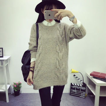 2015秋冬装韩版套头毛衣女宽松学院风加厚外套蝙蝠袖女学生针织衫