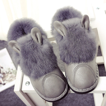 2015秋冬新款韩版兔耳朵毛毛鞋雪地靴女平底防滑加厚棉鞋可爱加绒