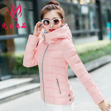 韩版羽绒棉服女装 新款修身显瘦连帽短款棉衣2015纯色外套冬装
