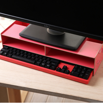 电脑办公桌文具收纳盒 笔记本高架木质整理储物 键盘掩藏抽屉式