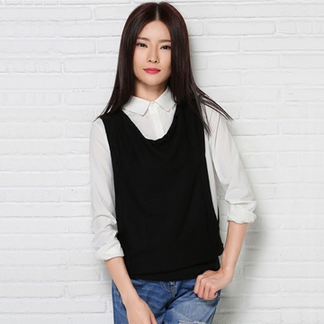 2016春季新款女韩版羊绒套头马甲羊毛针织罩衫背心坎肩短款毛衣
