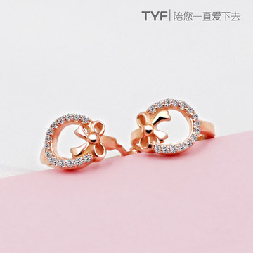 TYF 18K玫瑰金彩金苹果耳扣女925银饰韩国镶钻气质耳扣耳环耳钉