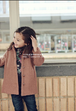 2014冬季新款 韩版女童儿童气质单排呢子大衣外套