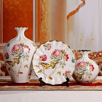 陶瓷现代简约花瓶三件套客厅插花摆件欧式台面花艺套装工艺品