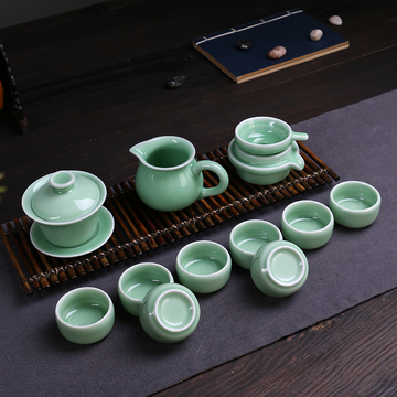 龙泉青瓷茶具套装茶杯茶壶办公室陶瓷功夫手绘整套瓷器礼盒特价