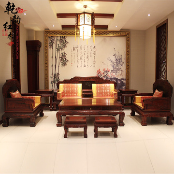 老挝大红酸枝沙发东阳明清古典红木家具客厅组合交趾黄檀加大雕花