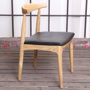 水曲柳牛角椅实木餐椅咖啡厅休闲椅欧式餐椅牛角椅奶茶店桌椅组合