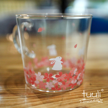tuuli日式和风樱花玻璃杯子可爱创意牛奶情侣水杯ZAKKA透明带盖勺