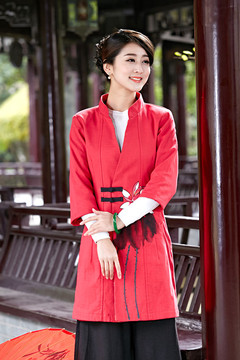 唐装女秋装中国风复古长袖棉麻民国中式女装改良汉服旗袍上衣茶服