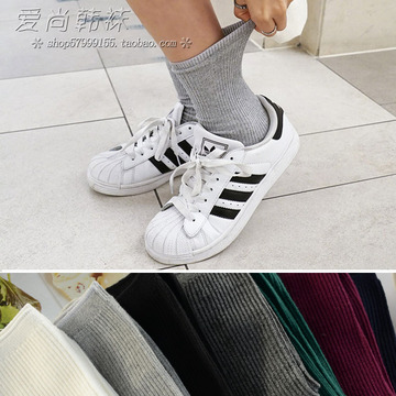清仓价袜子女棉袜秋冬季韩国进口短袜堆堆袜纯色加厚竖螺纹中筒袜