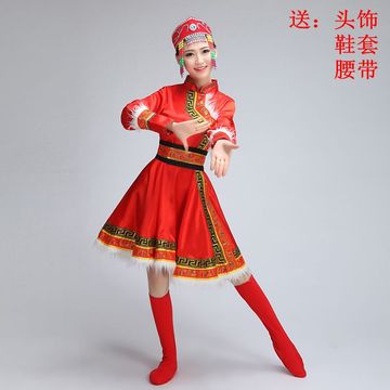 蒙古舞蹈服装成人女少数民族广场舞连衣裙西藏女士蒙古族演出服