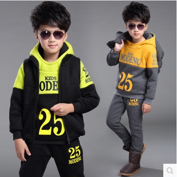 双十一新款韩版休闲童装男童卫衣加绒加厚两件套中大童秋冬装外套