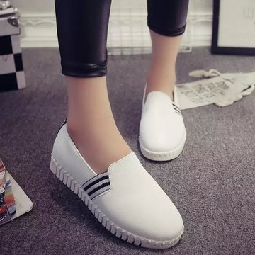 韩版小白鞋女2015春夏单鞋一脚蹬套脚鞋平底女鞋子懒人乐福鞋