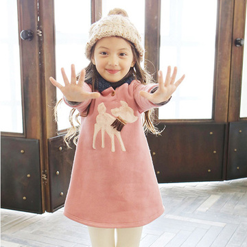 韩版女童装冬裙连帽加厚卡通连衣裙可爱公主裙童裙大童母女亲子装