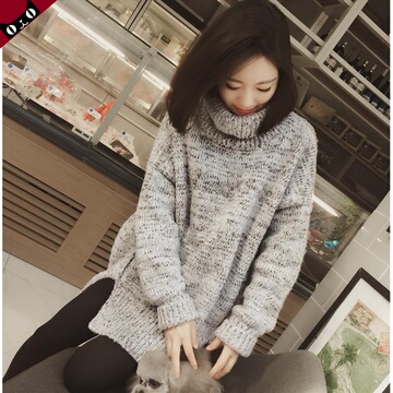2015秋冬韩版毛衣女套头高领中长款宽松针织衫冬季学生加厚打底衫