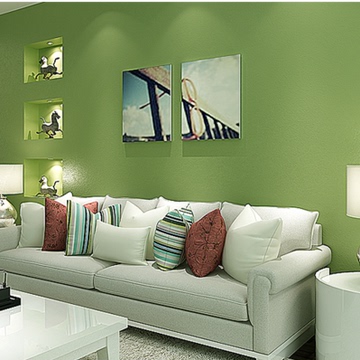 时尚简约现代素色蚕丝客厅满铺壁纸无纺布田园卧室墙纸绿色背景墙