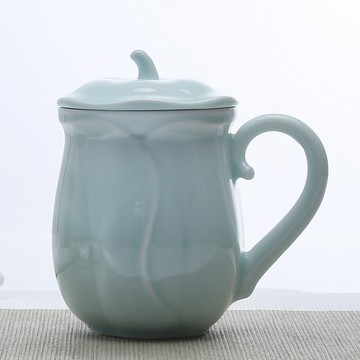 景德镇影青茶杯陶瓷办公室家用带盖茶具杯水杯绿茶杯子单杯大容量