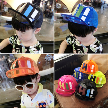 2015新款韩版男女童小童宝宝嘻哈帽HI透明帽檐棒球帽鸭舌帽网帽