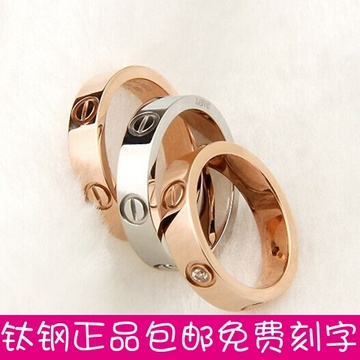 韩国韩版流行钛钢镀18k玫瑰金镶钻戒指 彩金情侣对戒尾戒指环饰品