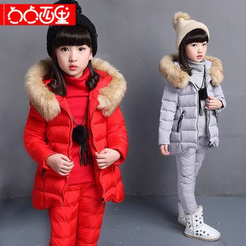 女童中大童冬装2015新款小女孩三件套韩版冬季加厚羽绒棉服套装潮