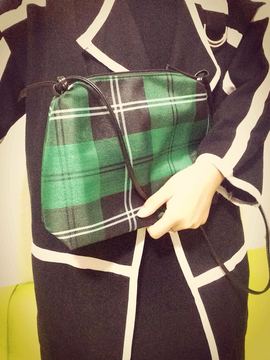 包包2015冬季新款绿色格子女包日韩潮流时尚单肩包斜挎包学院包