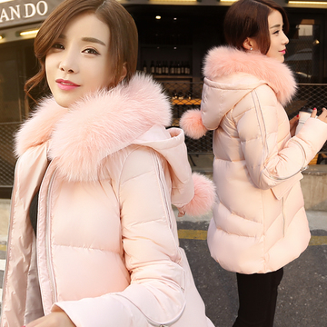 2015冬季新款韩版女式斗篷型A字羽绒服加厚大毛领中长款羽绒服女