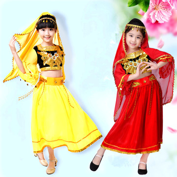 新款儿童新疆舞演出服幼儿印度舞舞蹈服女童少数民族舞台表演服装