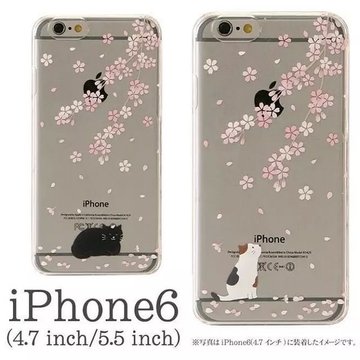 日本正品赏樱花猫咪 iphone6 6P手机壳 卡通外壳 苹果配件保护套