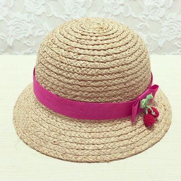韩国可爱樱桃拉菲草儿童草帽子女童夏季防晒沙滩遮阳帽小孩太阳帽