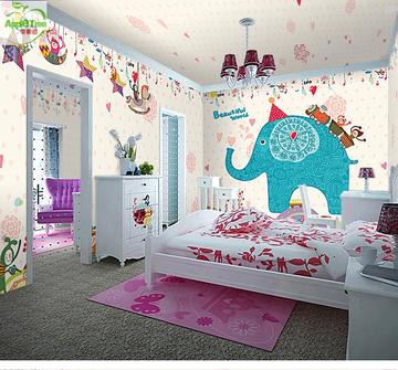 儿童房定制卡通大象动物主题ktv环保大型直销无缝墙壁纸壁画壁布