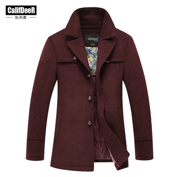 CalifDeer 2014秋冬中年男装 中长款男士呢大衣新款羊毛呢外套