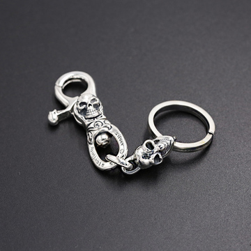 S925纯银时尚潮流饰品创意复古泰银骷髅钥匙扣腰包扣个性饰品包邮