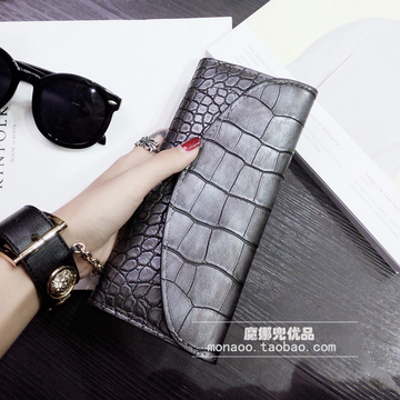 2016新款韩版欧美复古软皮鳄鱼纹子母女士长款钱包钱夹手拿包卡包